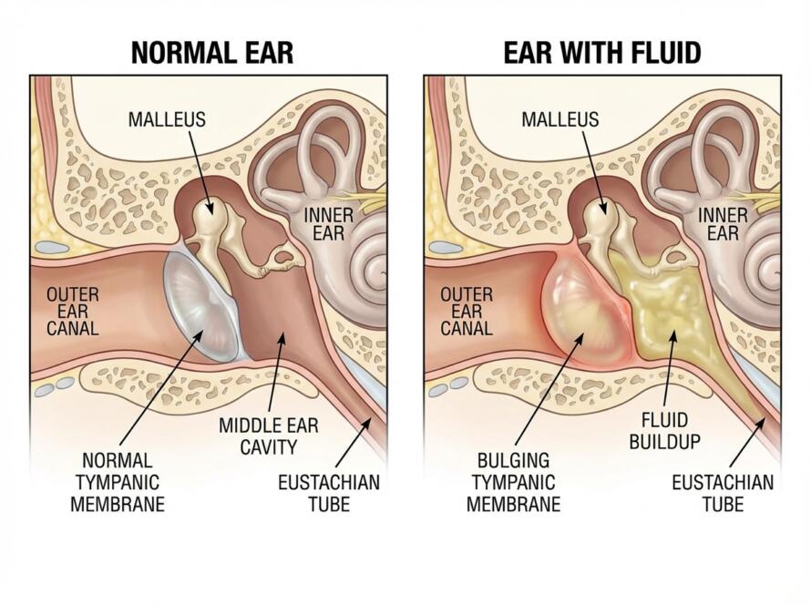 Fluid Behind Eardrum vs Normal Eardrum